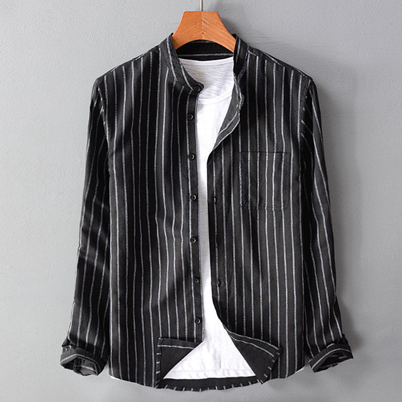 Casual long sleeve shirt for men with fine stripes and chest pocket Lune London