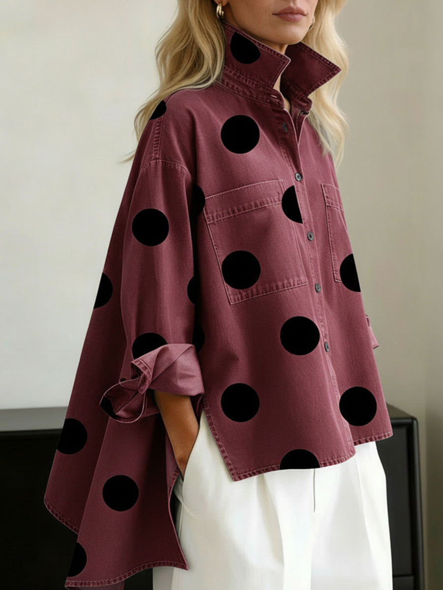 Women's Fashion Shirt Blouse with Extravagant Dots and Practical Pockets Lune London