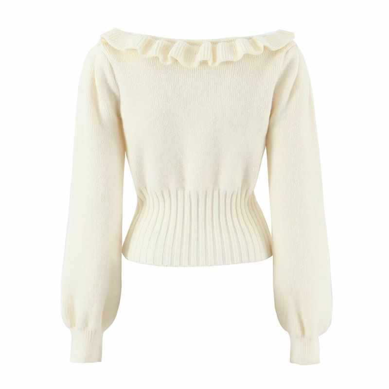 Ladies cozy knitted sweater with ruffle details Lune London