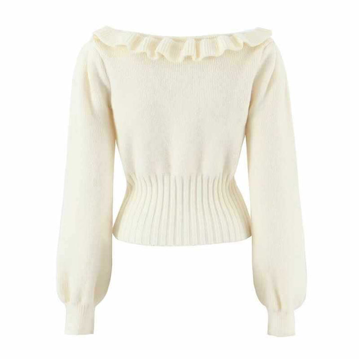 Ladies cozy knitted sweater with ruffle details Lune London