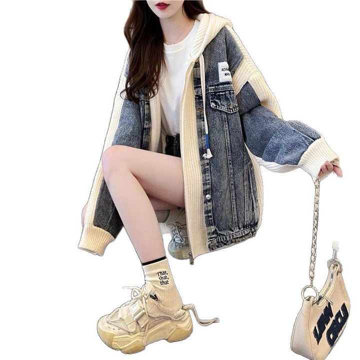Veste en denim surdimensionnée pour femmes avec éléments en tricot Chic & Stil