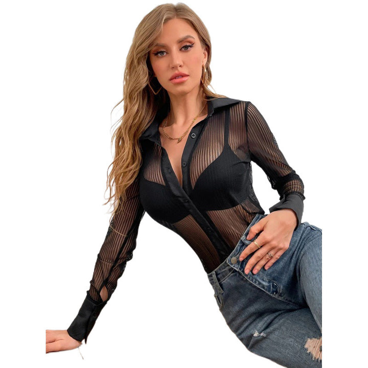 Transparent blouse for women with panel button placket Lune London