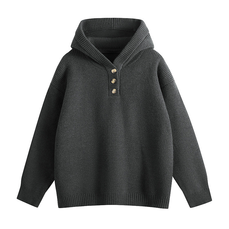 Ladies high-quality sweater and knit with high collar and button details Lune London