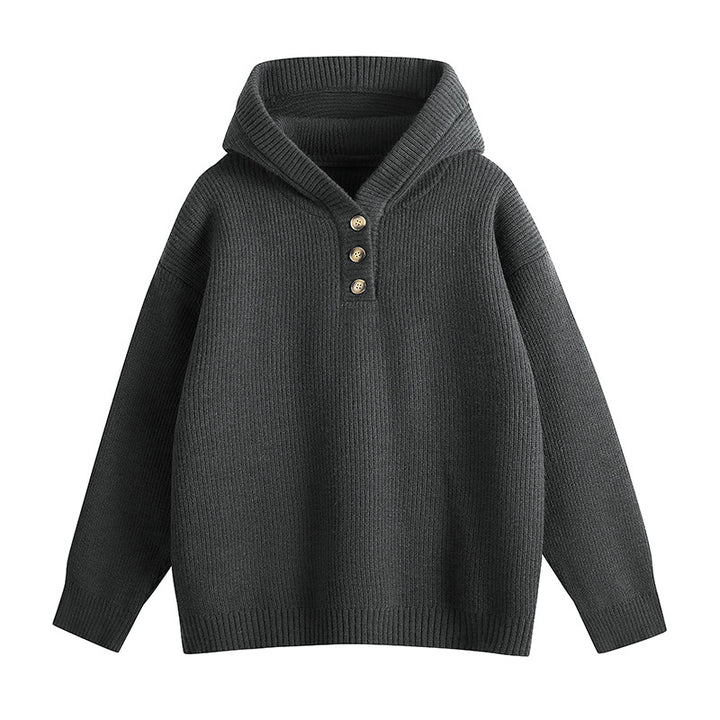 Ladies high-quality sweater and knit with high collar and button details Lune London