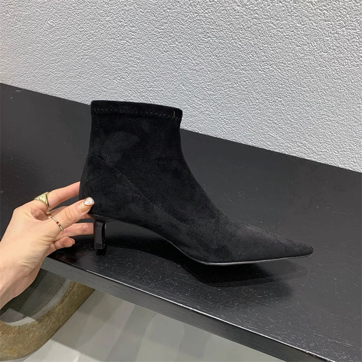 Ladies Elegant Soft Suede Ankle Boots with Trendy Chic Stiletto Heel