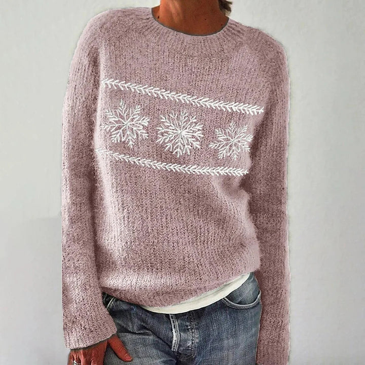 Pull en tricot doux pour femmes avec une broderie unique de flocon de neige Chic & Stil