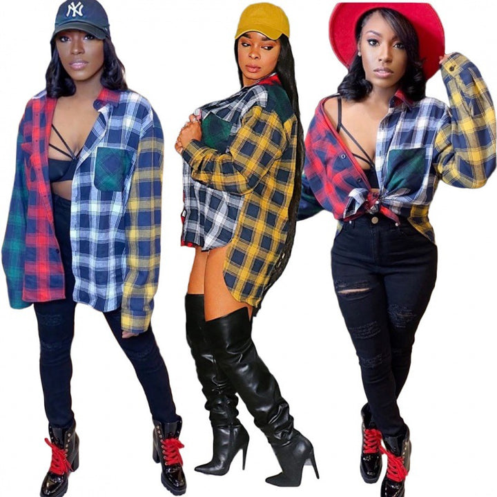 Oversized plaid shirt for women with a trendy cut and a casual chic look