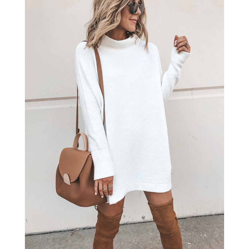 Oversized knitted comfortable dress for women with turtleneck and long sleeves Lune London