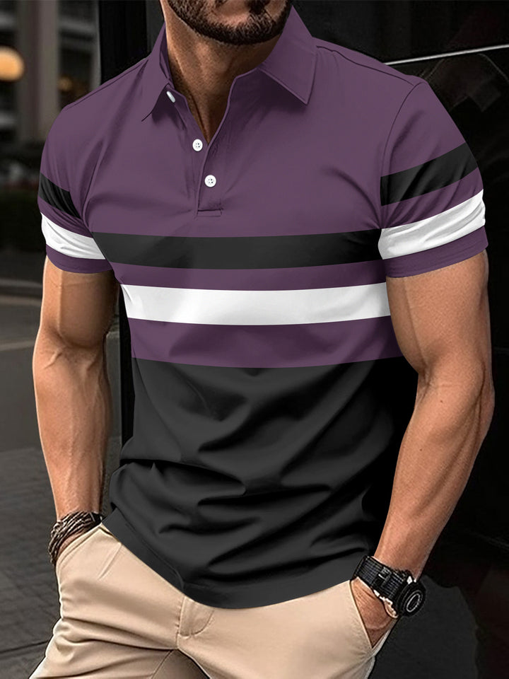 Men's Active Striped Polo Shirt Trendy Lune London