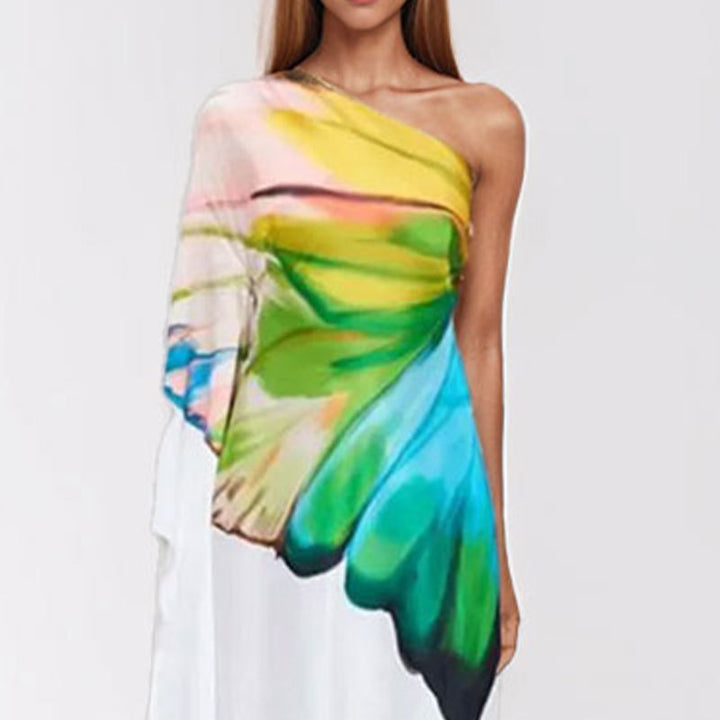 Robe maxi pour femme avec design asymétrique et dégradé de couleurs artistique Chic & Stil