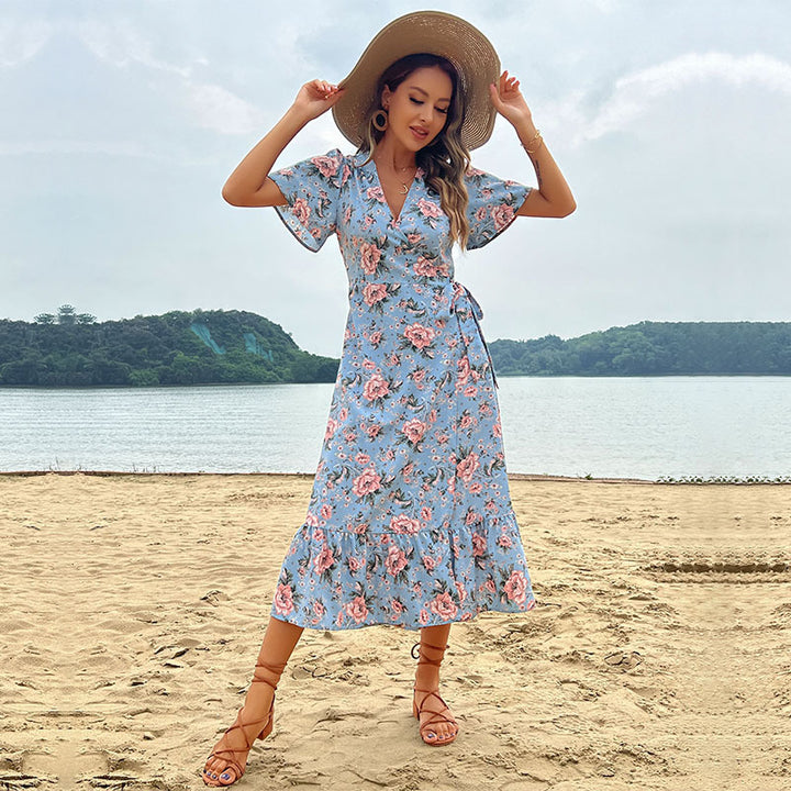 Robe Maxi Romantique pour Femmes avec Design Floral et Ourlet Volant Chic & Stil