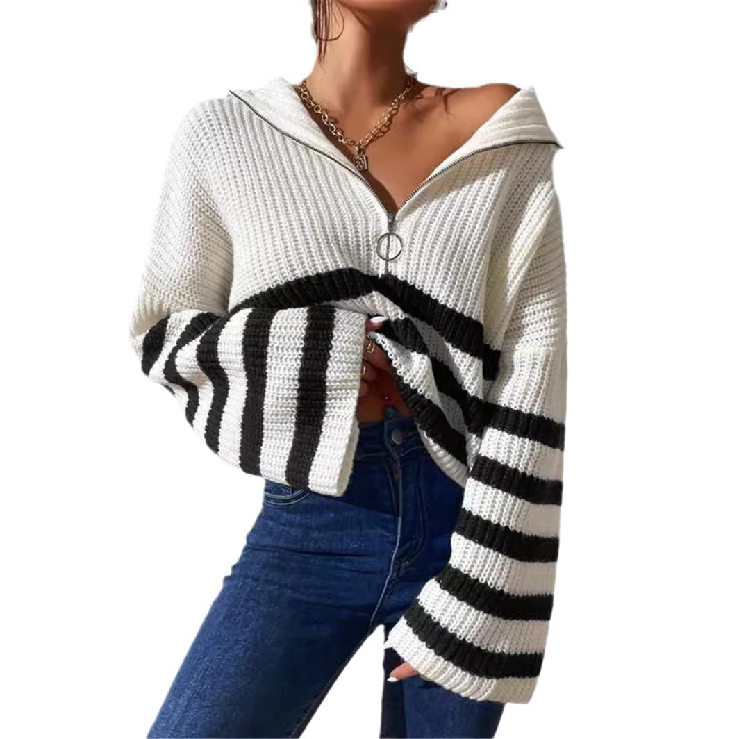 Women's hoodie with textured knit pattern and trendy stripes Lune London