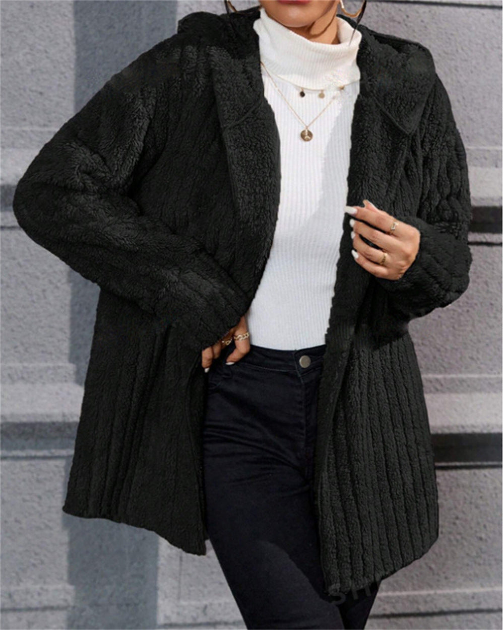 Casual fleece jacket for women with textured design and hood Lune London