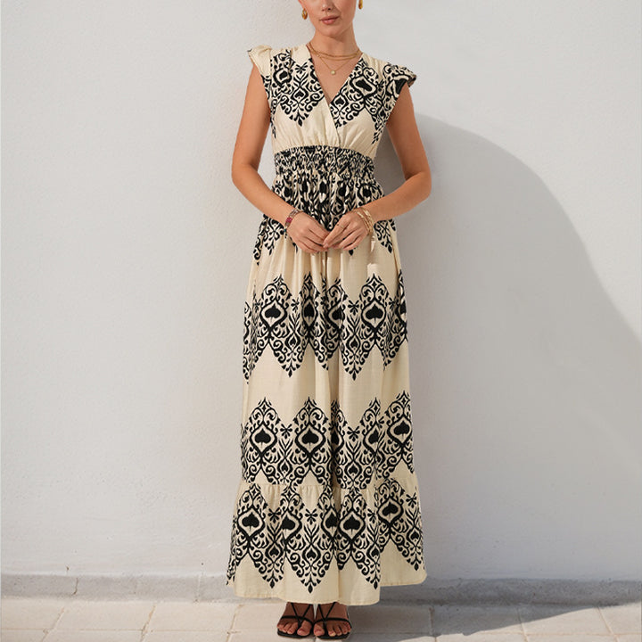Lune London ethnic printed maxi dress for women with ruffled sleeves