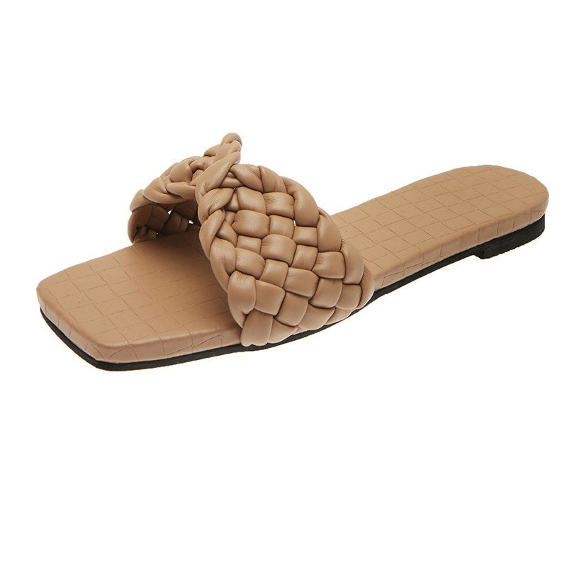 Strappy faux leather sandals with woven look Lune London