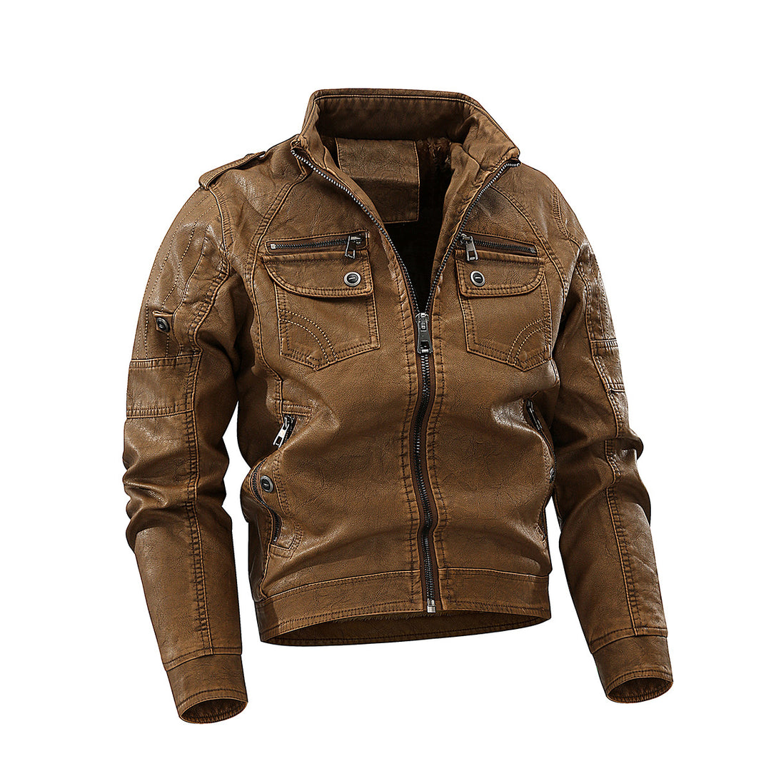 Stylish leather jacket for men with practical pockets and high collar Lune London