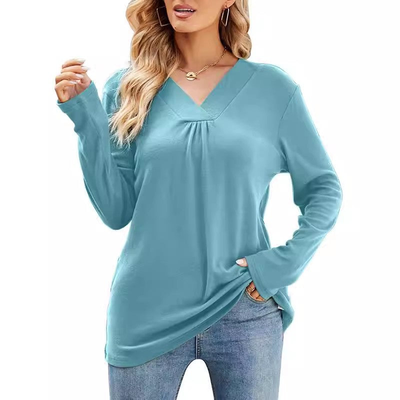 Long sleeve V-neck blouse for women with asymmetrical cut Lune London