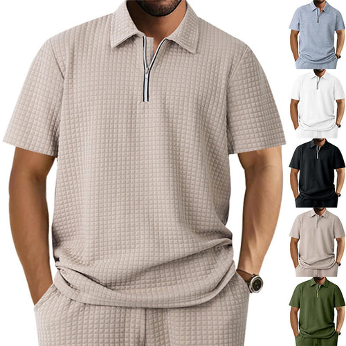Short sleeve men's polo with modern zipper closure and structured design Lune London