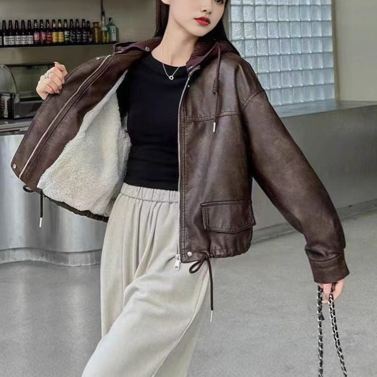 Veste en faux cuir décontractée pour femmes Chic & Stil