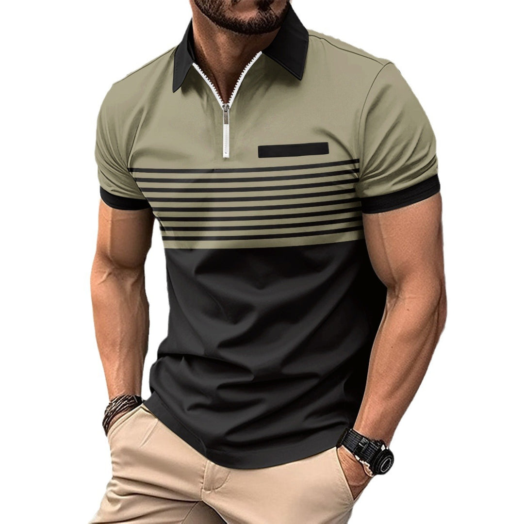 Men's Polo Shirt Zip with Contrast Stripes Modern Lune London