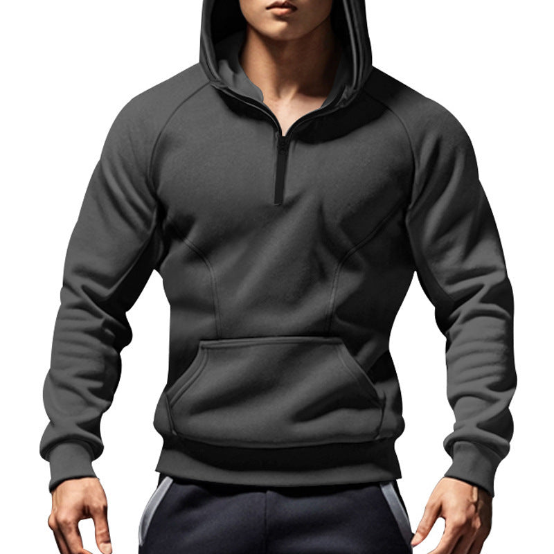 Men's sporty hoodie with half zip and kangaroo pouch Lune London