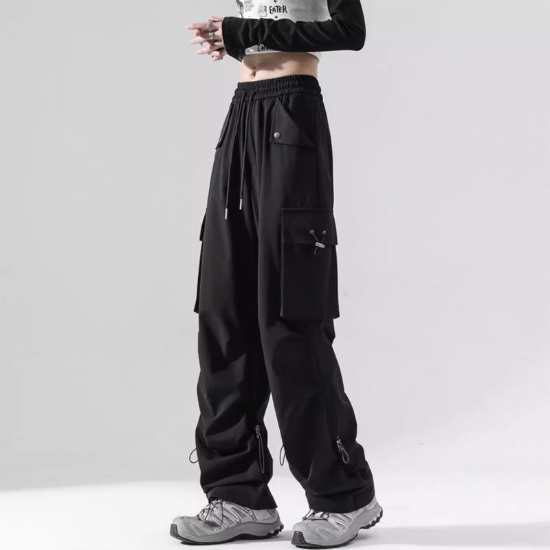 Women's Fashion Cargo Pants with Side Pockets and Adjustable Waist