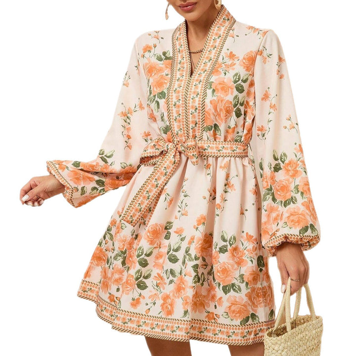 Floral summer dress for women with an elegant drawstring waist and long sleeves Lune London