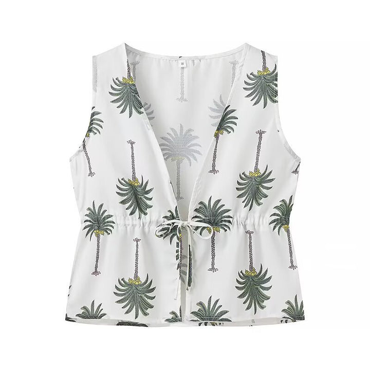 Lune London Women's Palazzo Pants with Palm Floral Print and Lace-Up Details on the Sides