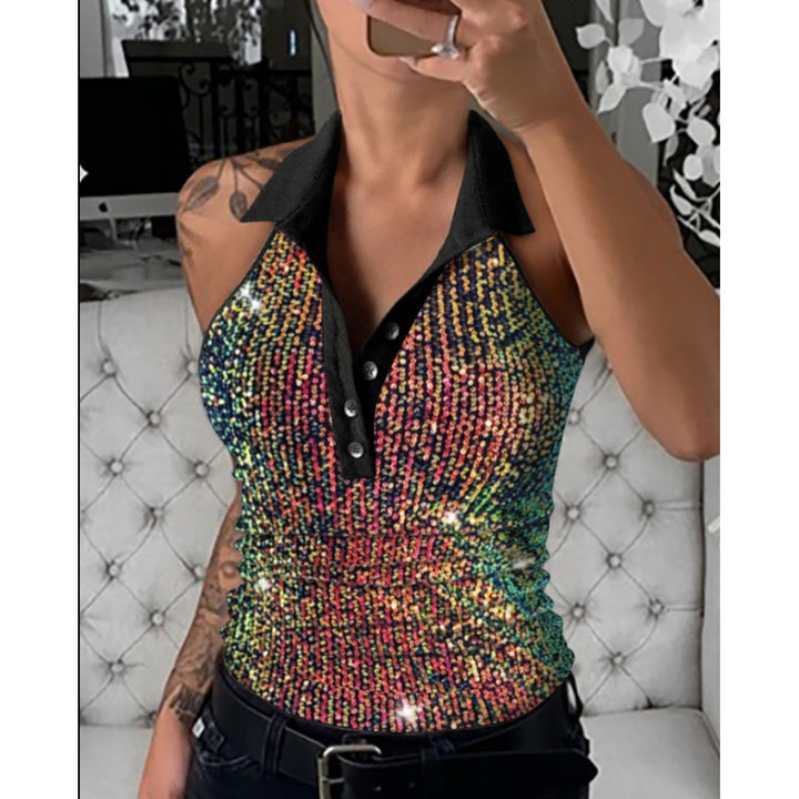 Ladies Elegant sequin leopard print polo top Lune London