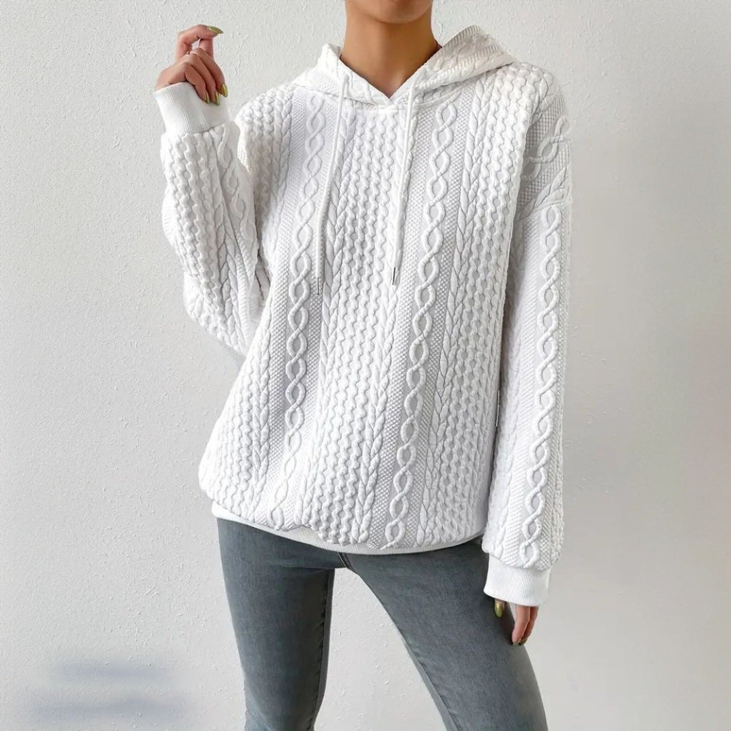 Casual knitted sweater for women with hood and textured design Lune London