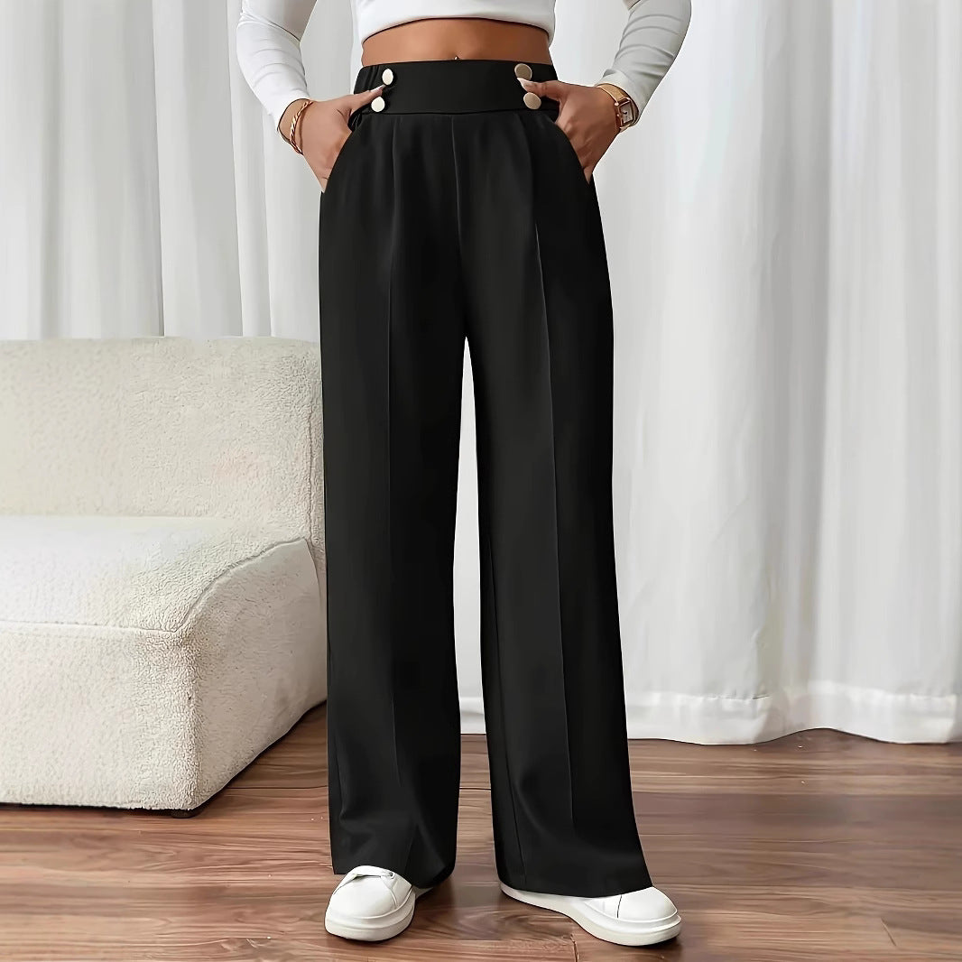 Wide pleated pants for women with elastic waistband and practical pockets Lune London