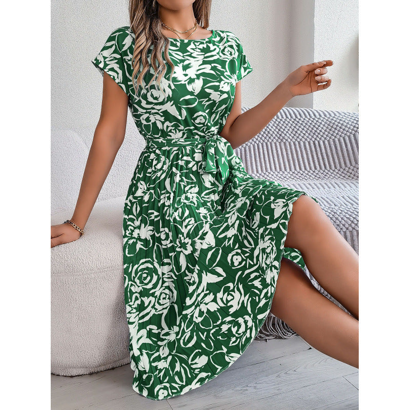 Lune London A-line floral print dress for ladies with belted waist