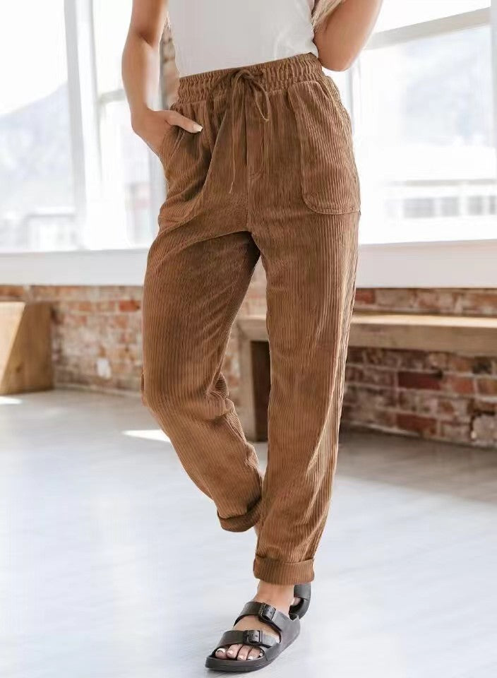 Dames Pantalon de loisirs en matériau côtelé confortable Lune London