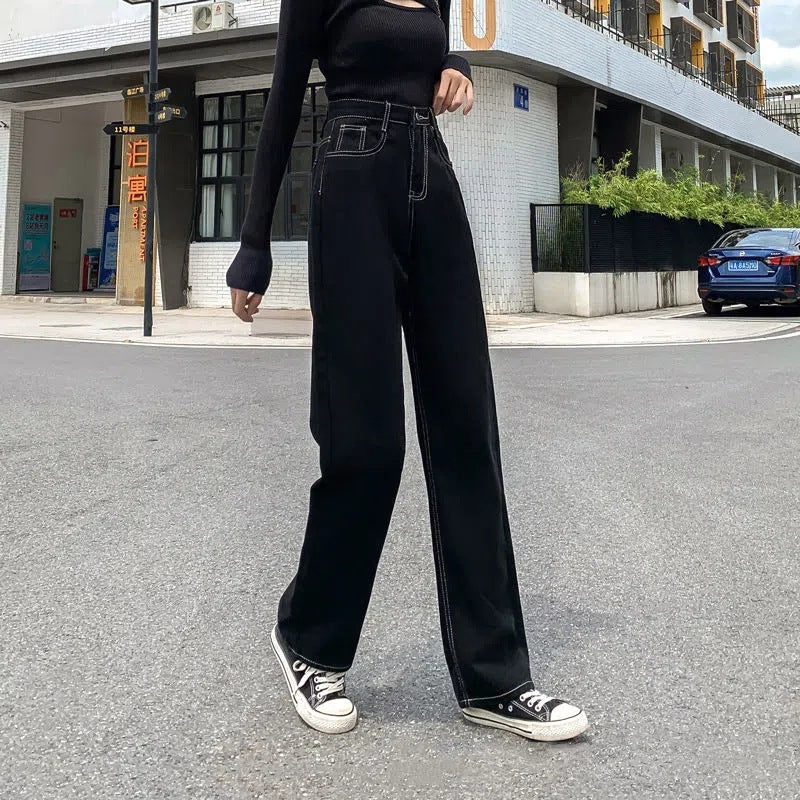 Jean femme taille haute à jambe large Chic & Stil