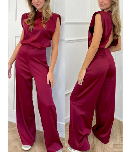 Ladies elegant jumpsuit with straight legs and high collar Lune London