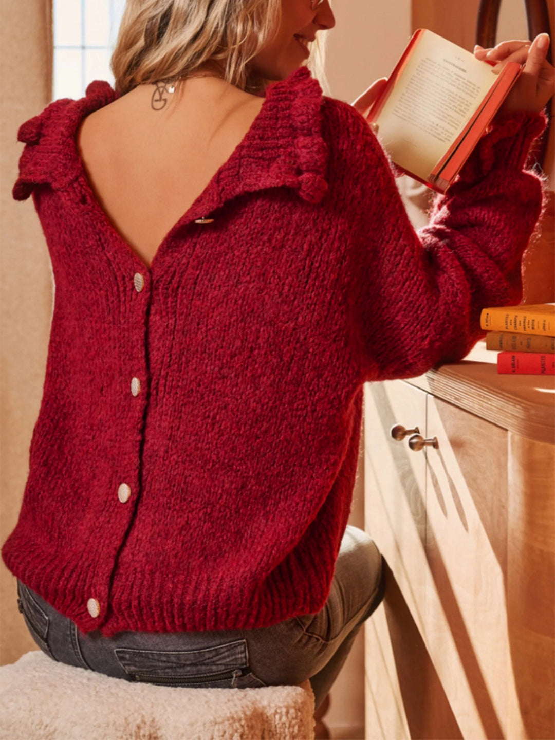 Wool sweater for women with plunging back neckline Lune London