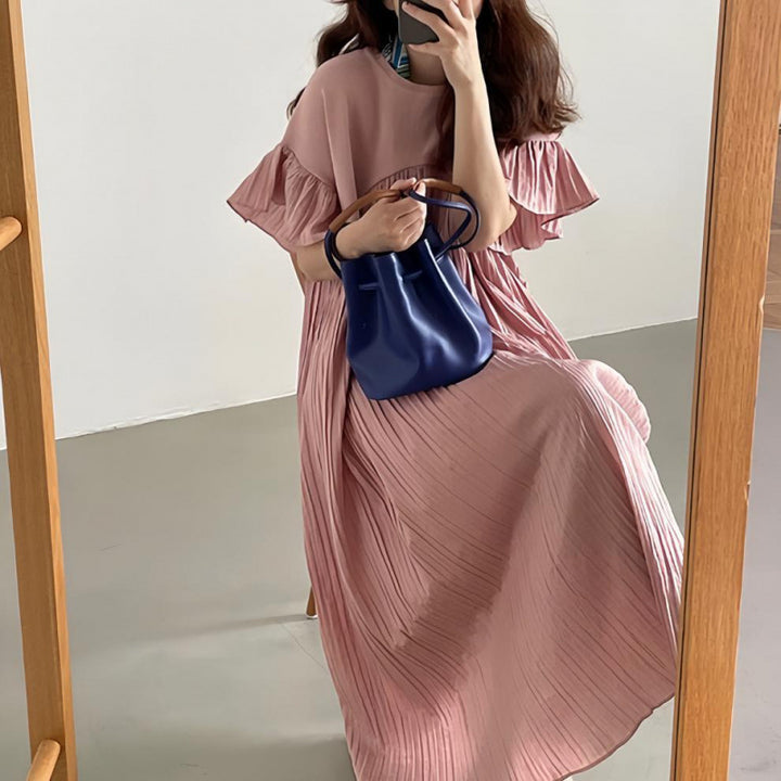 Fluid maxi dress for women with gathered edges Lune London