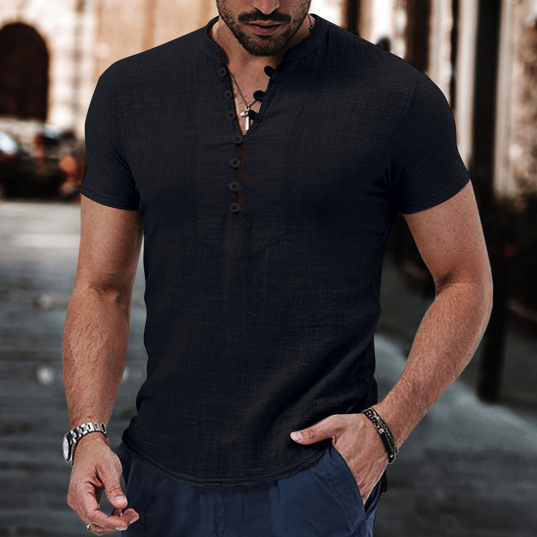 Men's Casual Short Sleeve Structured Henley Top Chic and Stylish