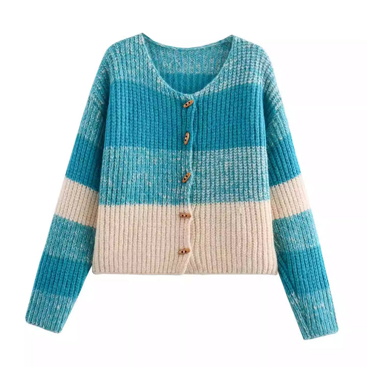 Knitted jacket for ladies with elastic rib design and wooden buttons Lune London