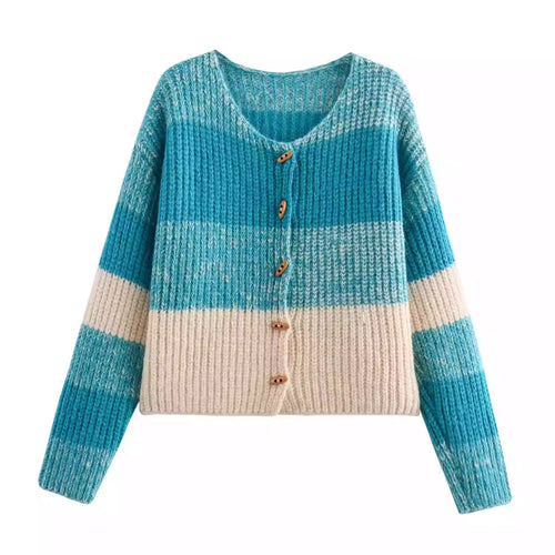 Knitted jacket for ladies with elastic rib design and wooden buttons Lune London