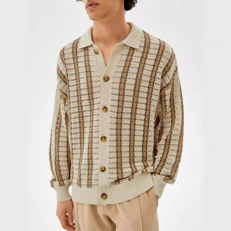 Knitted jacket for men with an elegant openwork pattern and practical buttons Lune London