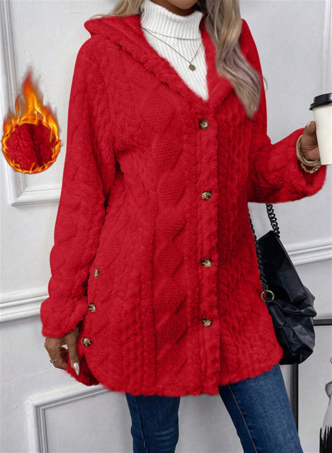 Ladies Cozy Teddy Jacket with Button Closure Lune London