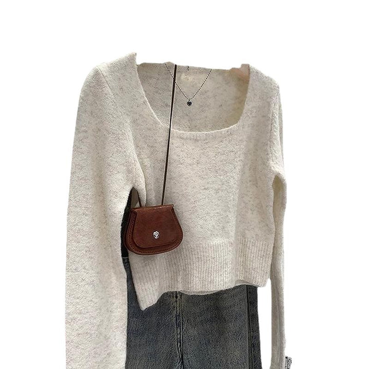 Casual sweater for women with square neckline and fine texture Lune London