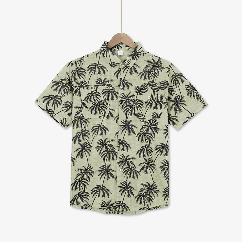 Short-sleeve shirt for men with palm pattern and practical chest pocket Lune London