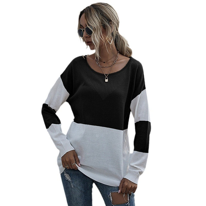 Casual knit sweater for women with V-neck and geometric pattern Lune London