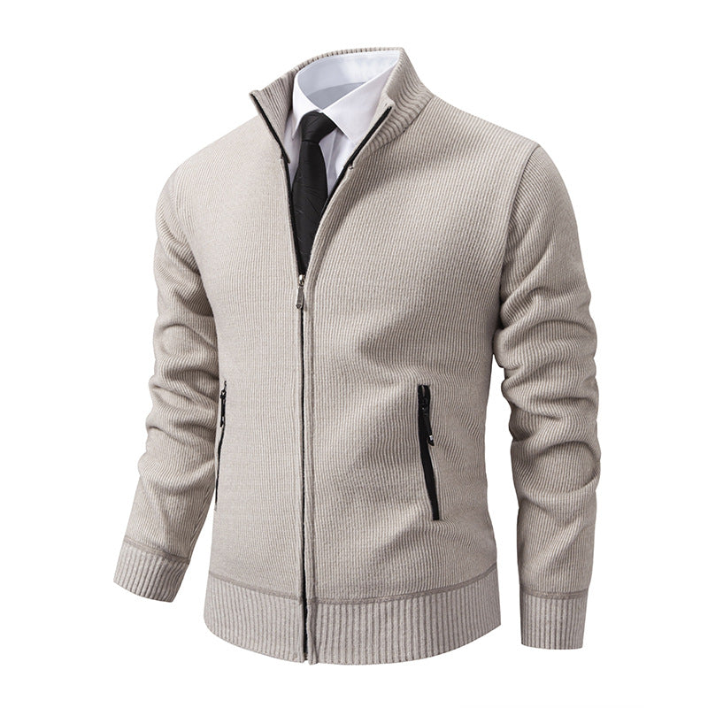 Knitted jacket for men with high collar and modern zippered pockets Lune London