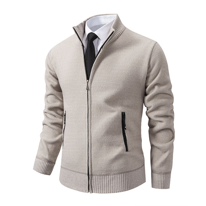 Knitted jacket for men with high collar and modern zippered pockets Lune London