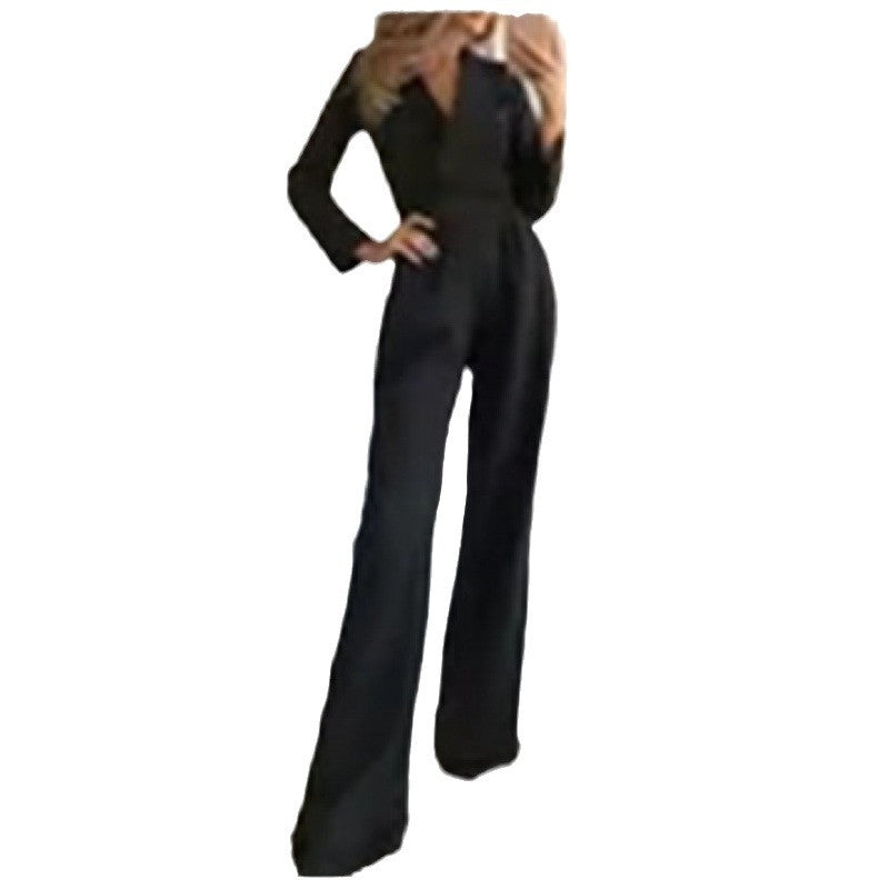 Ladies Elegant and Trendy Jumpsuit with Narrow Collar and Convenient Pockets Lune London