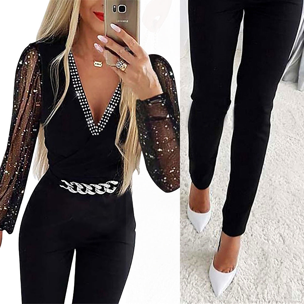 Ladies Elegant Combination with Chic Mesh Sleeves and Style
