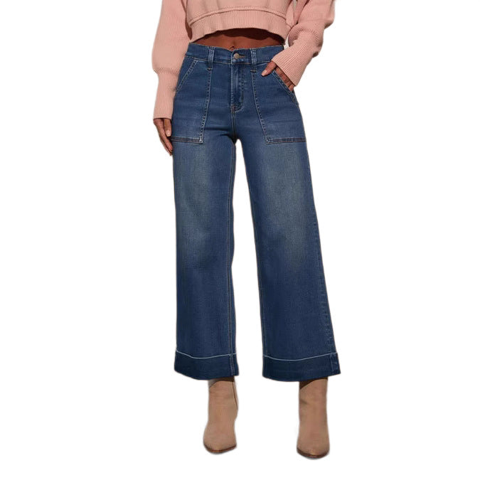 Women wide-cut denim pants with high waistband Lune London